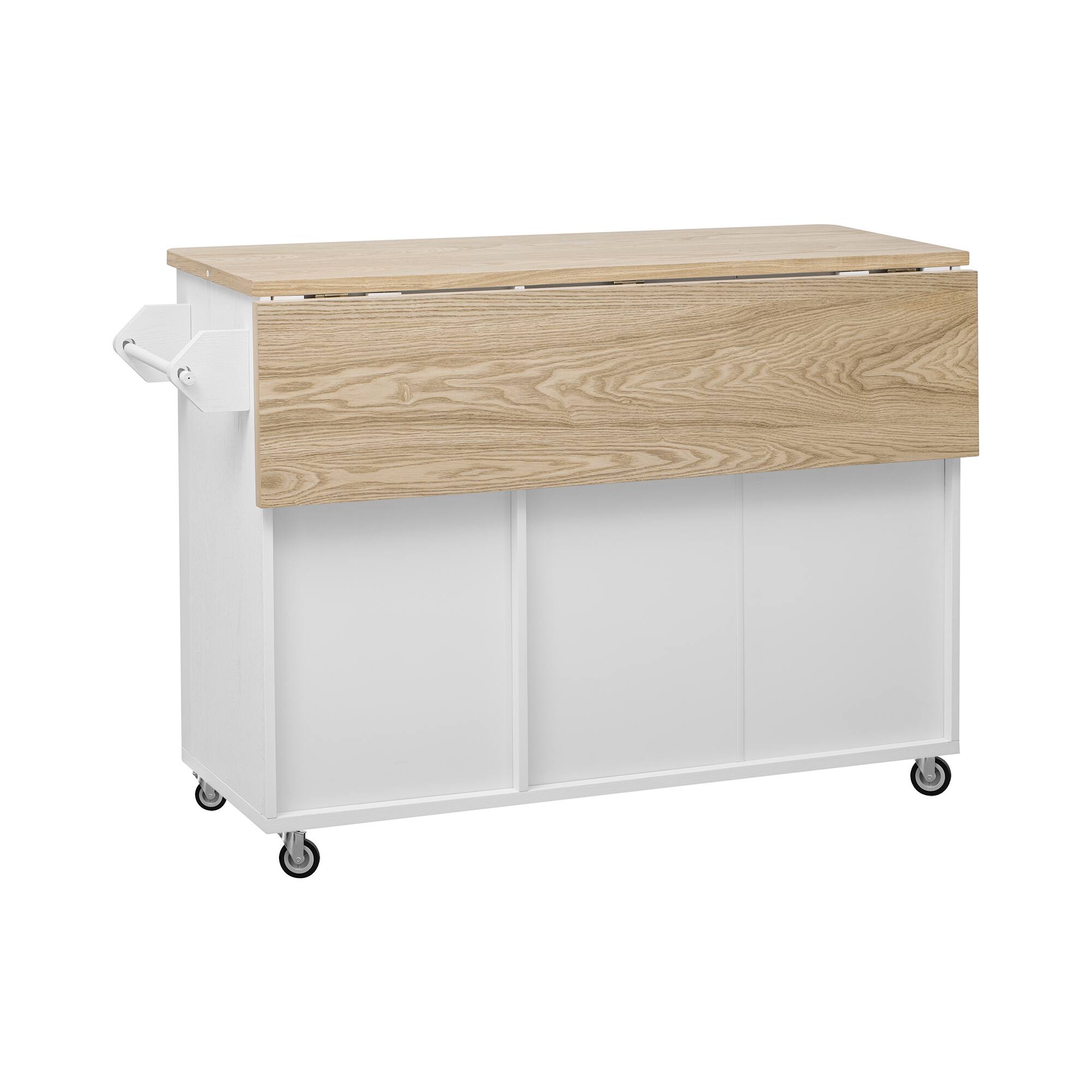 Alt View 7. Forest'nSky - 51" Fluted Farmhouse Kitchen Island with Drop Leaf – Rolling Cart with Internal Storage Rack & Towel Rack, White Ash - White.