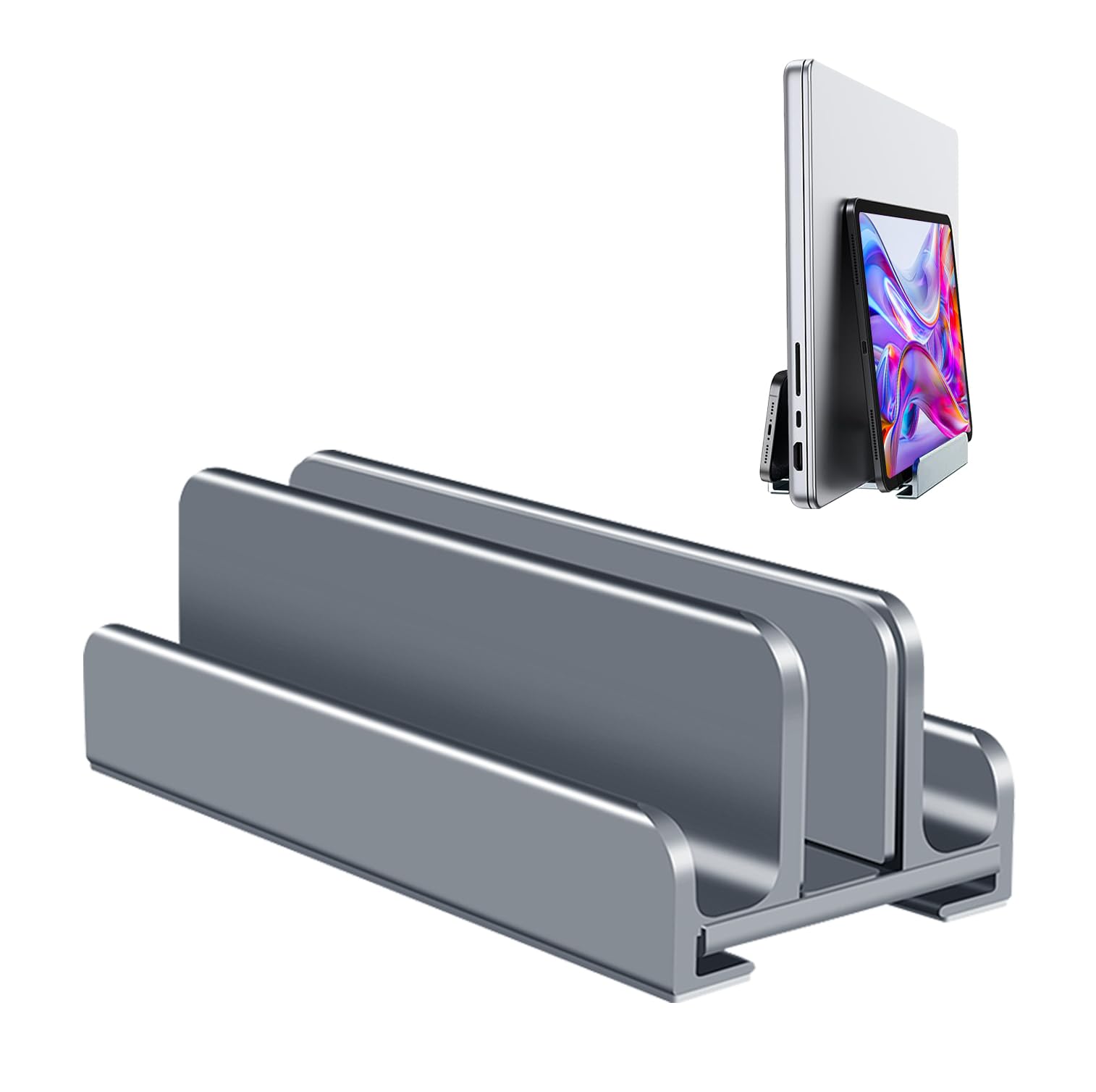 Alt View 3. HongFei - Aluminum Vertical Laptop Stand Holder for Desk Compatible with MacBook Pro, MacBook Air, Dell, HP, Lenovo - Blue-Gray.