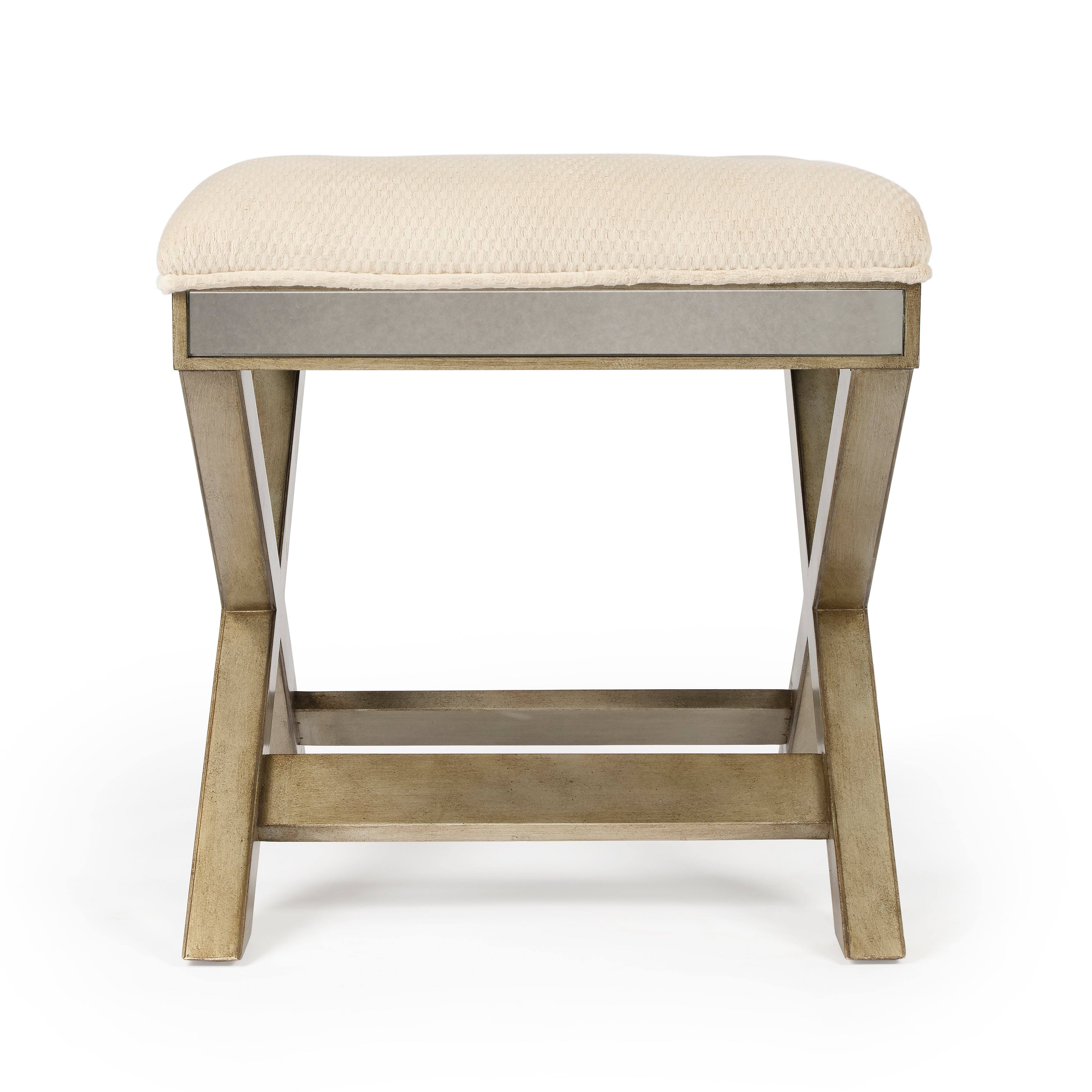 Alt View 4. Butler Specialty - Marlo 26 in. W Rectangular Wood and Antique Mirrored Upholstered Vanity Stool - Cream.