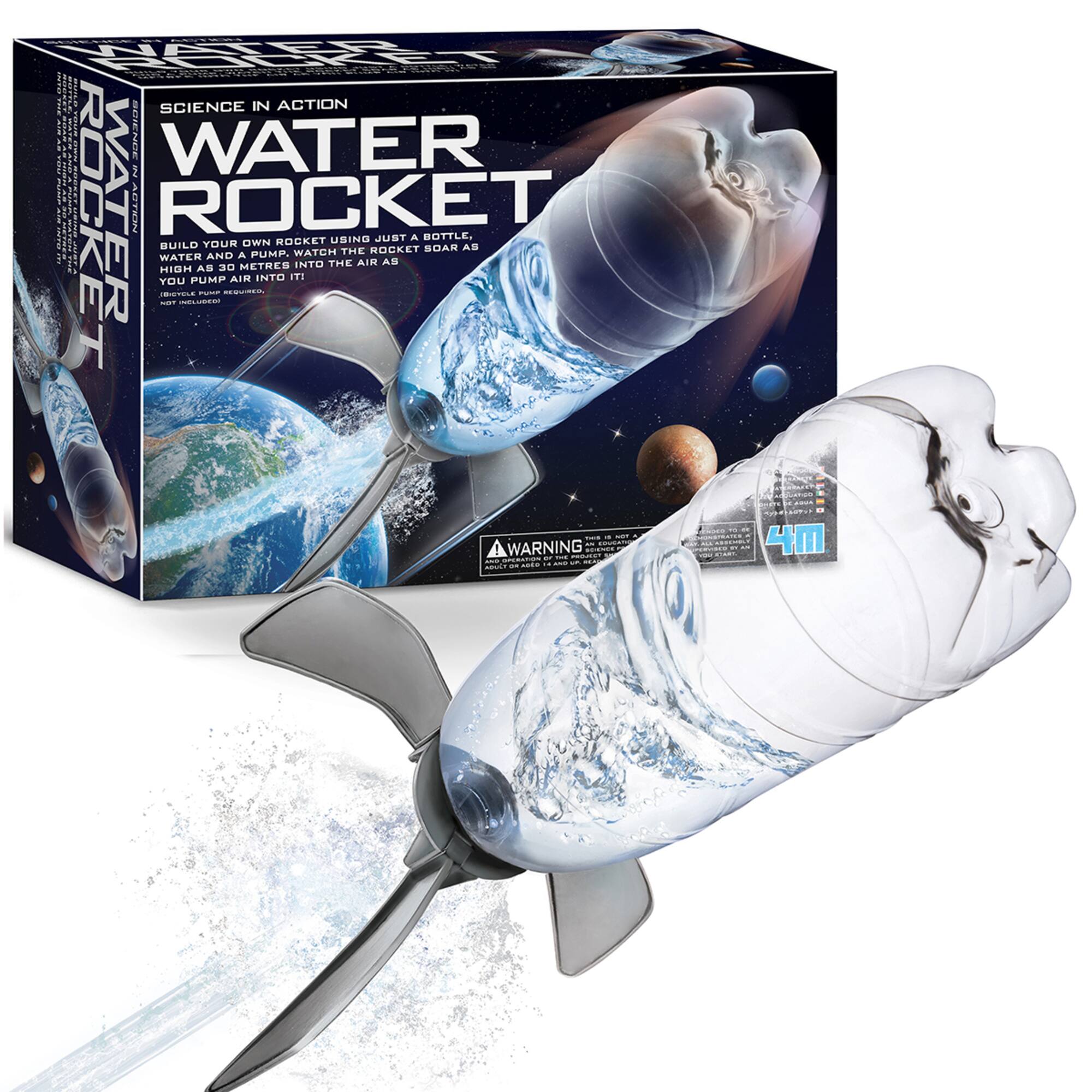 NFEA: SCIENCE IN ACTION  
WATER ROCKET  
BUILD YOUR OWN ROCKET USING JUST A BOTTLE. WATCH THE ROCKET SOAR AS HIGH AS 30 METRES INTO THE AIR AS YOU PUMP AIR INTO IT!  
WARNING