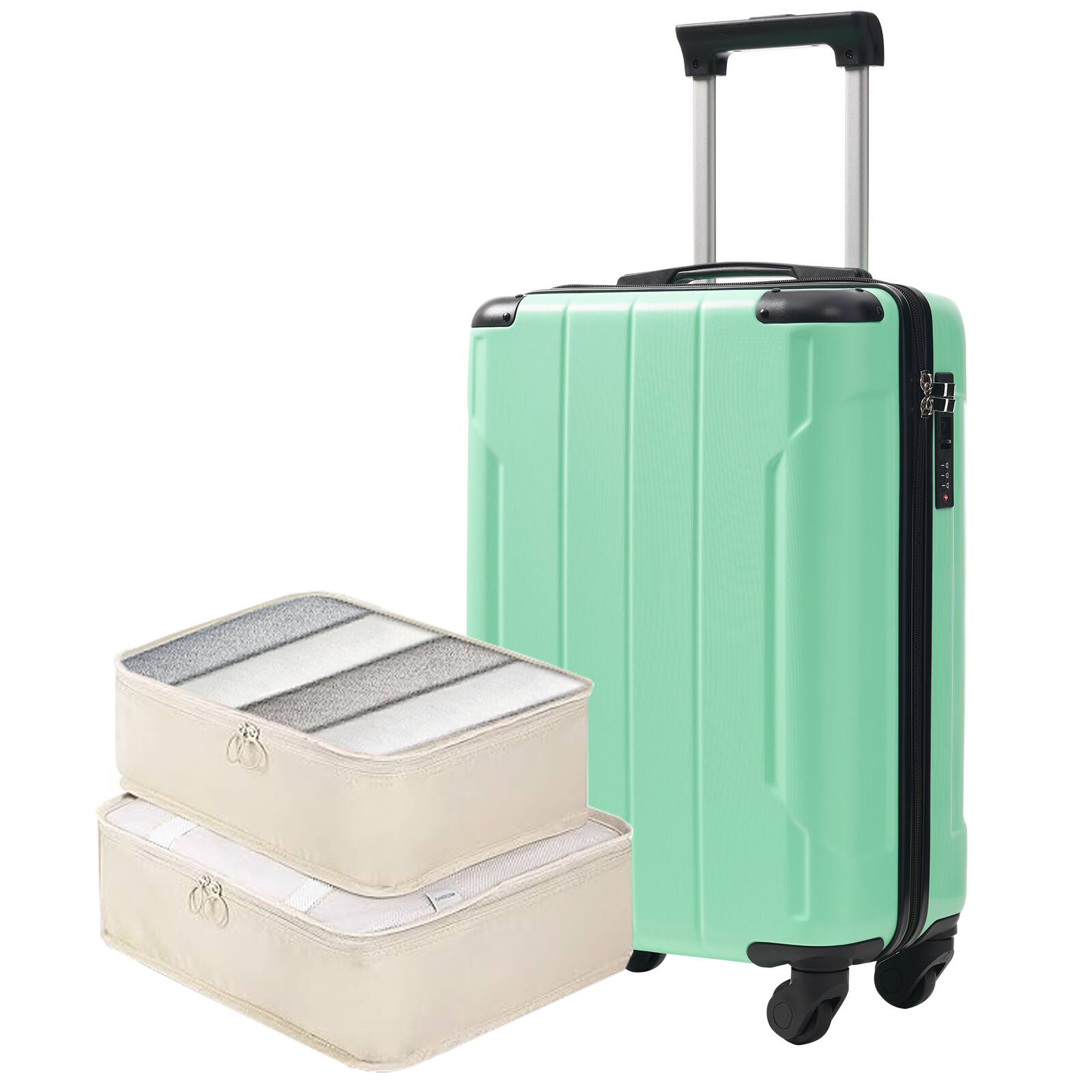 Front. Loheer - Loheer 20 Inch Hardshell Carry On Luggage Lightweight ABS Suitcase with TSA Lock and Spinner Wheels Creamy Green - Creamy Green.
