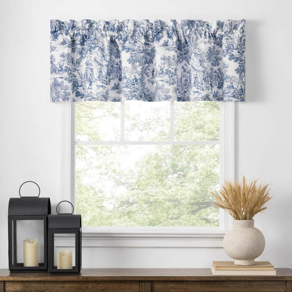 Ellis Curtain - Victoria Park Toile Water Proof Room Darkening Blackout Tailored Window Valance - 70 x 12" - Blue