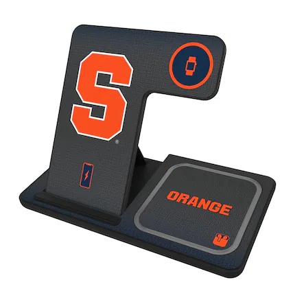 Front. Keyscaper - Syracuse Orange Linen Print 3-in-1 Charging Station - Black.