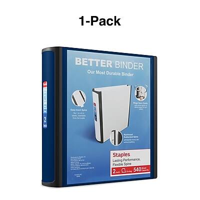 1-Pack  
BETTER BINDER  
Our Most Durable Binder  

Staples  
Lasting Performance, Flexible Spine  
2 540