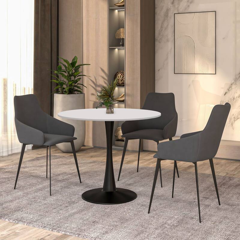 Left. LeisureMod - LeisureMod Bristol 35 in. Round MDF Wood Dining Table in Stainless Steel Pedestal Base Modern Kitchen Table - Black/White.