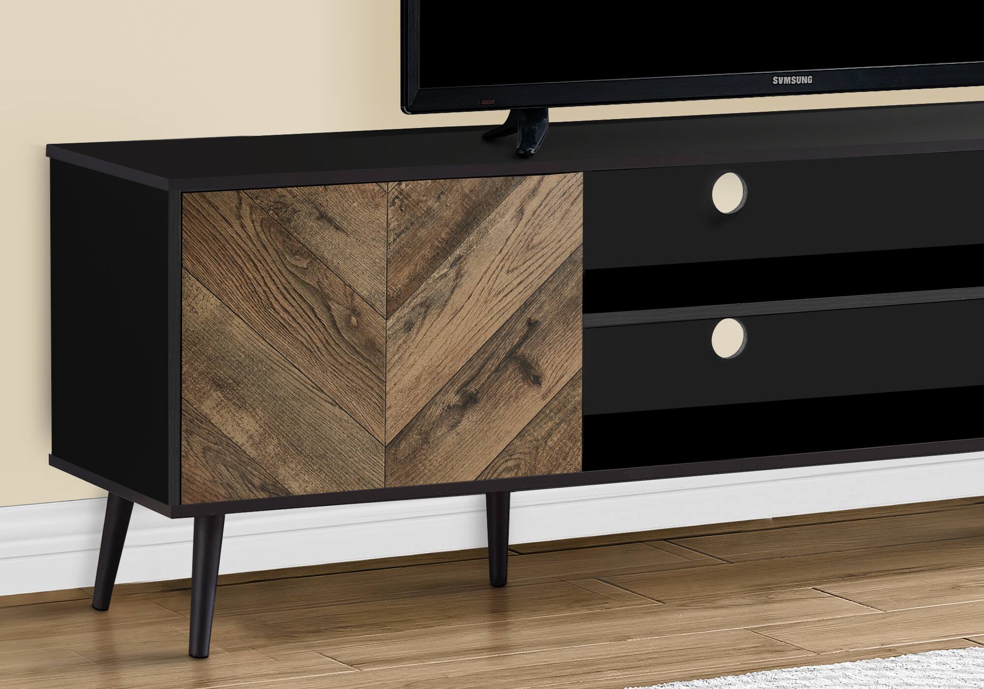 Left. APRILSOUL - Tv Stand 72 Inch Console Media Entertainment Center Storage Cabinet Brown And Black Laminate Black Wood Legs - Black.