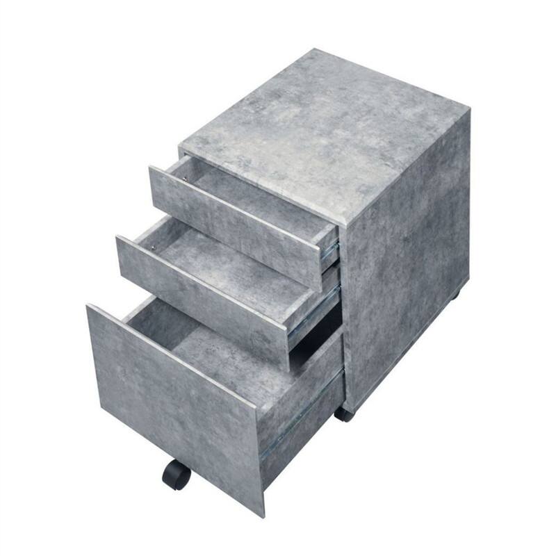 Angle. HTUTWOO - 3-Drawers Storage File Cabinet - Caster Wheels Mobile Pedestal, Wooden Frame Rolling Cabinet, Under Desk File Organizer - Silver.