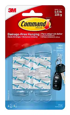 Command - Mini Hooks, 0.5 lb., 6/Pack (17006CLR-ES) - Clear