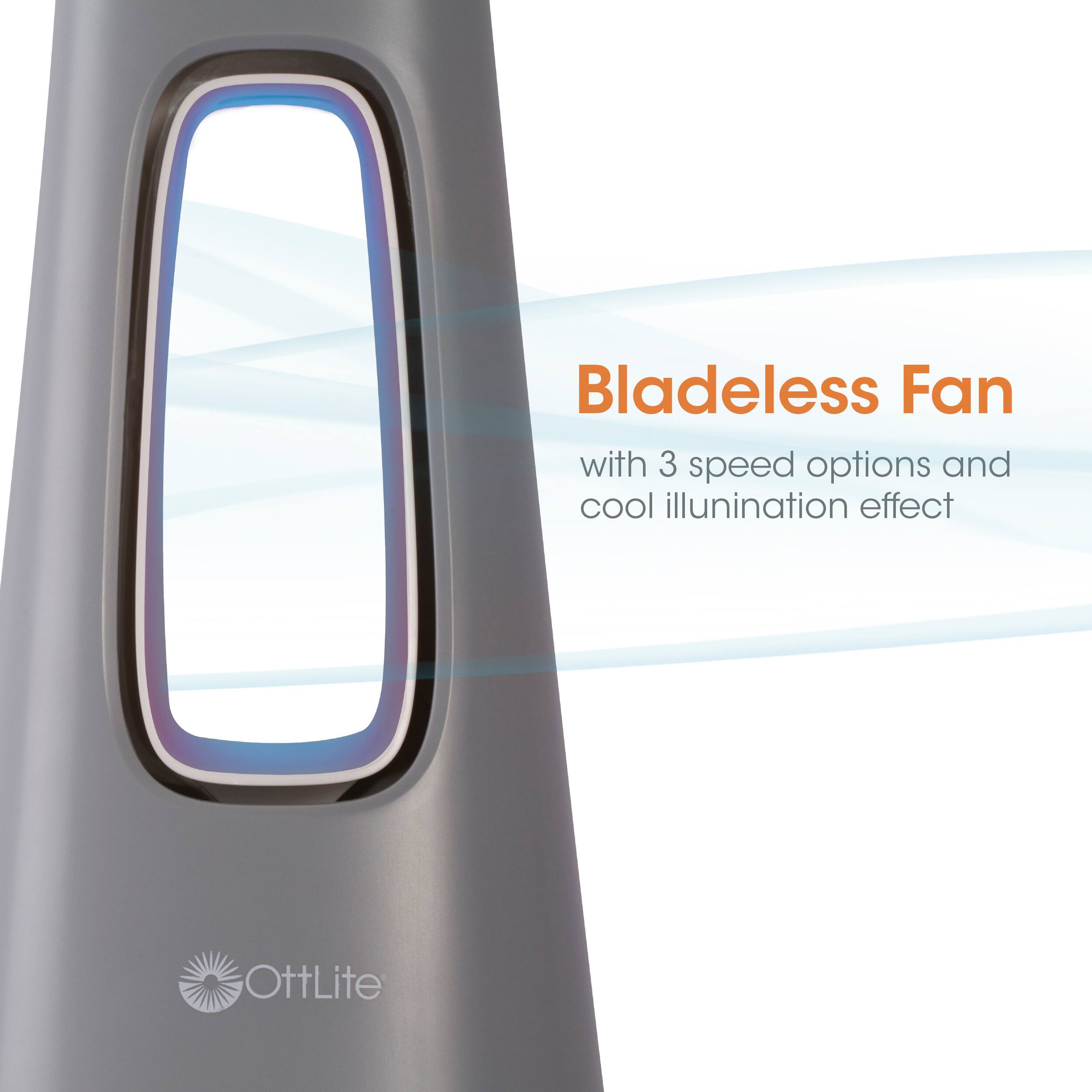 Bladeless Fan with 3 speed options and cool illumination effect OttLite.