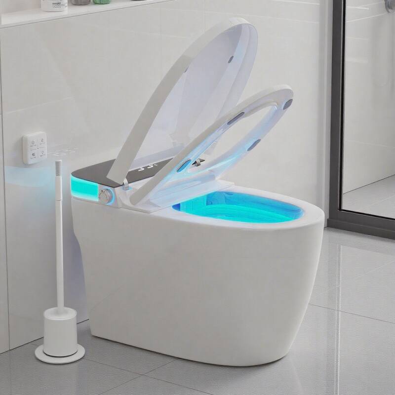 Front. Dyonery - Smart Bidet Toilet Seat with Heated Seat, Temperature Display, Foot Flush， Remote Control, Power-Off Flush, UL Certified - White.