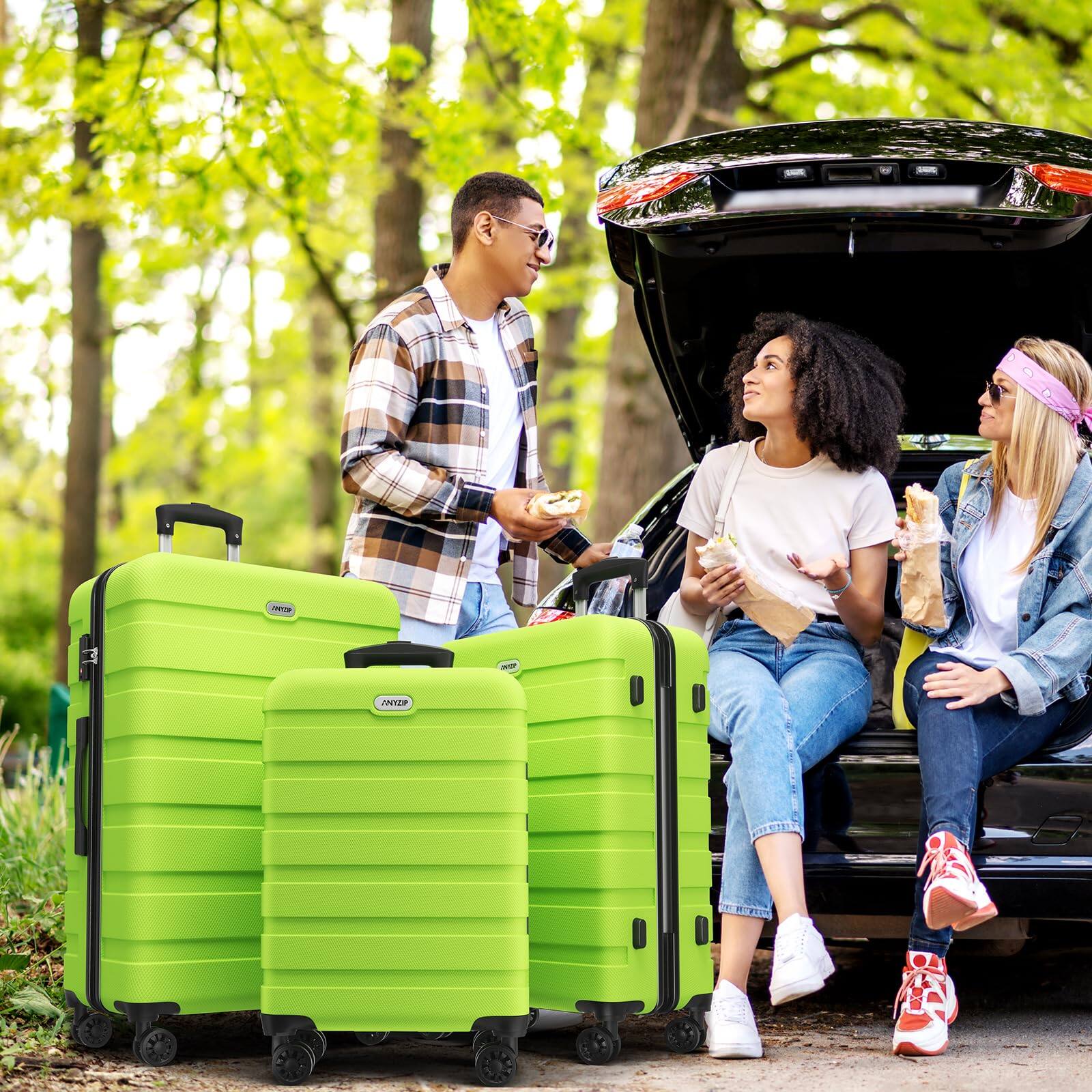 Alt View 1. Brick Attic - 3 Piece Luggage Sets  PC ABS Hardside Lightweight Suitcase with 4 Universal Wheels TSA Lock Carry On 20 24 28 Inch - Apple green.