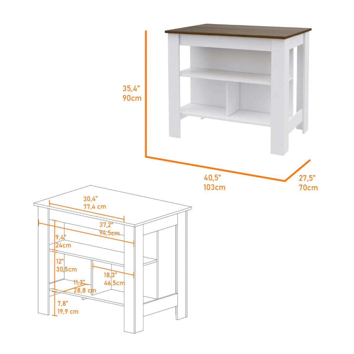 35,4" 90cm  
30,4" 77,4 cm  
40,5" 103cm  
27,5" 70cm  
9,4" 24cm  
37,2" 94,5cm  
12" 30,5cm  
18,3" 46,5cm  
7,8" 19,9 cm