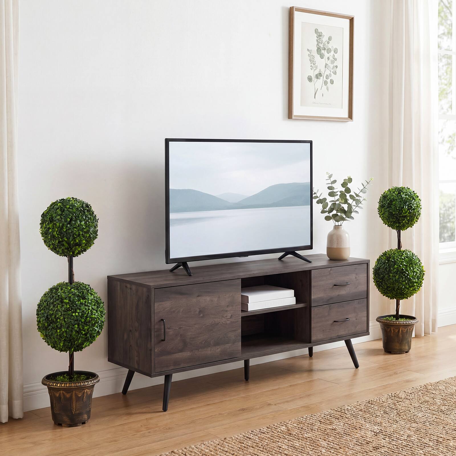 Alt View 5. Gymax - Gymax 2PCS 3 FT Artificial Boxwood Topiary Tree Sun-Protective Double Ball Shrubs - Green.