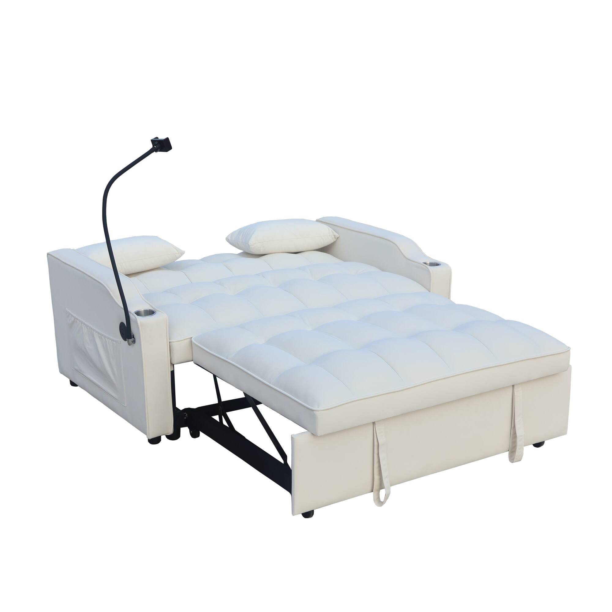 Alt View 8. GOODSILO - Convertible Velvet Sofa Bed with Adjustable Backrest, USB Ports, and Storage Pockets for Compact Living Spaces - Beige.