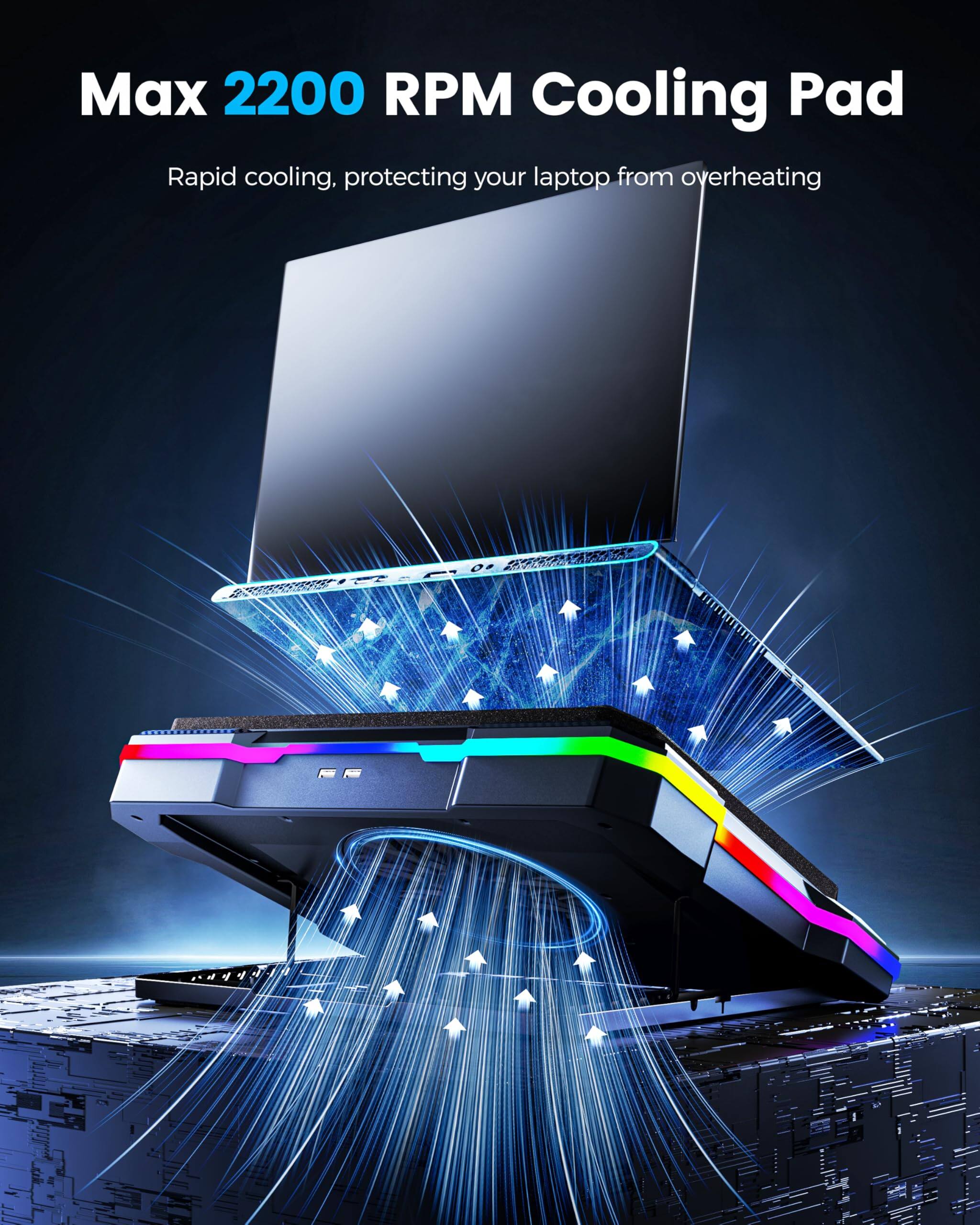 Max 2200 RPM Cooling Pad  
Rapid cooling, protecting your laptop from overheating