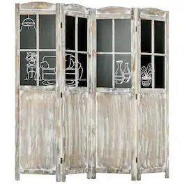Homcom - Panel Room Divider, 5.6' Tall Farmhouse Style Folding Indoor Portable Wood Privacy Screen with Black Boards - Natural Wood