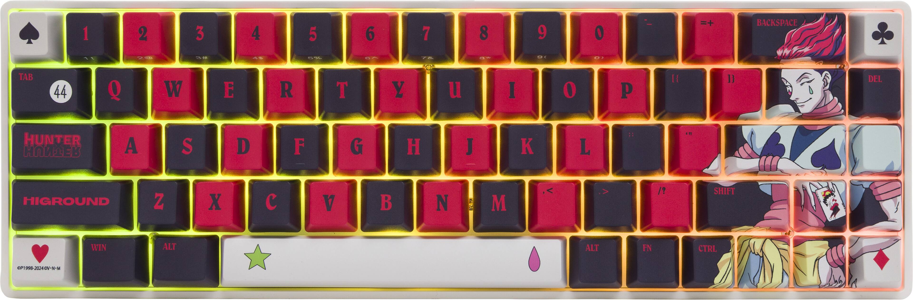 The text on the image is as follows:

1 2 3 4 5 6 7 8 9 0 + BACKSPACE 1 0  AS 1% .. TAB 44 Q W E R T Y u I 0 P I1 11 DEL HUNTER | A S D F G H J K L .. HIGROUND Z X  A  N I1 M < /? SHIFT WIN ALT ALT FN CTRL 01990-2024CV-N-M

After grouping and correcting the text, it reads:

1 2 3 4 5 6 7 8 9 0 + BACKSPACE 1 0  AS 1% .. TAB 44 Q W E R T Y u I 0 P I1 11 DEL HUNTER | A S D F G H J K L .. HIGROUND Z X  A  N I1 M < /? SHIFT WIN ALT ALT FN CTRL 01990-2024CV-N-M