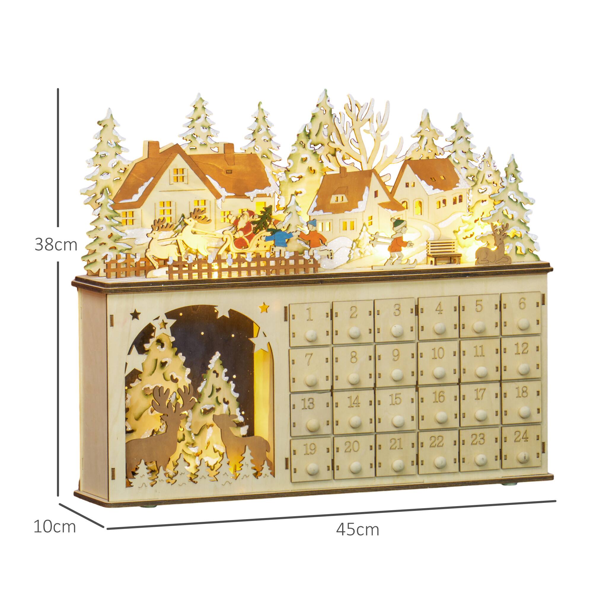 Alt View 2. TinyHomie - HOMCOM Light Up Wooden Christmas Advent Calendar 24 Drawers LED Lights Natural - white.