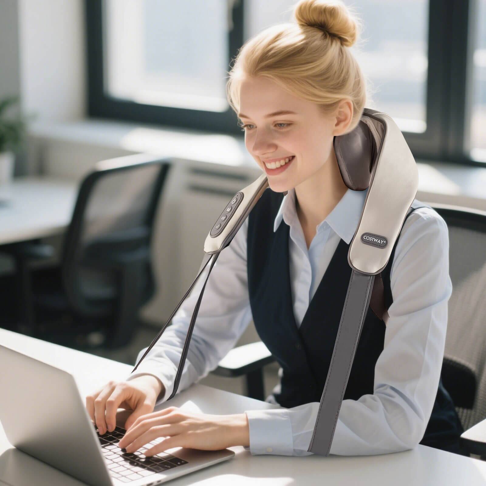 Alt View 1. Costway - Costway Neck Shoulder Massager with 2 Heating Levels & Adjustable Intensity - Beige.