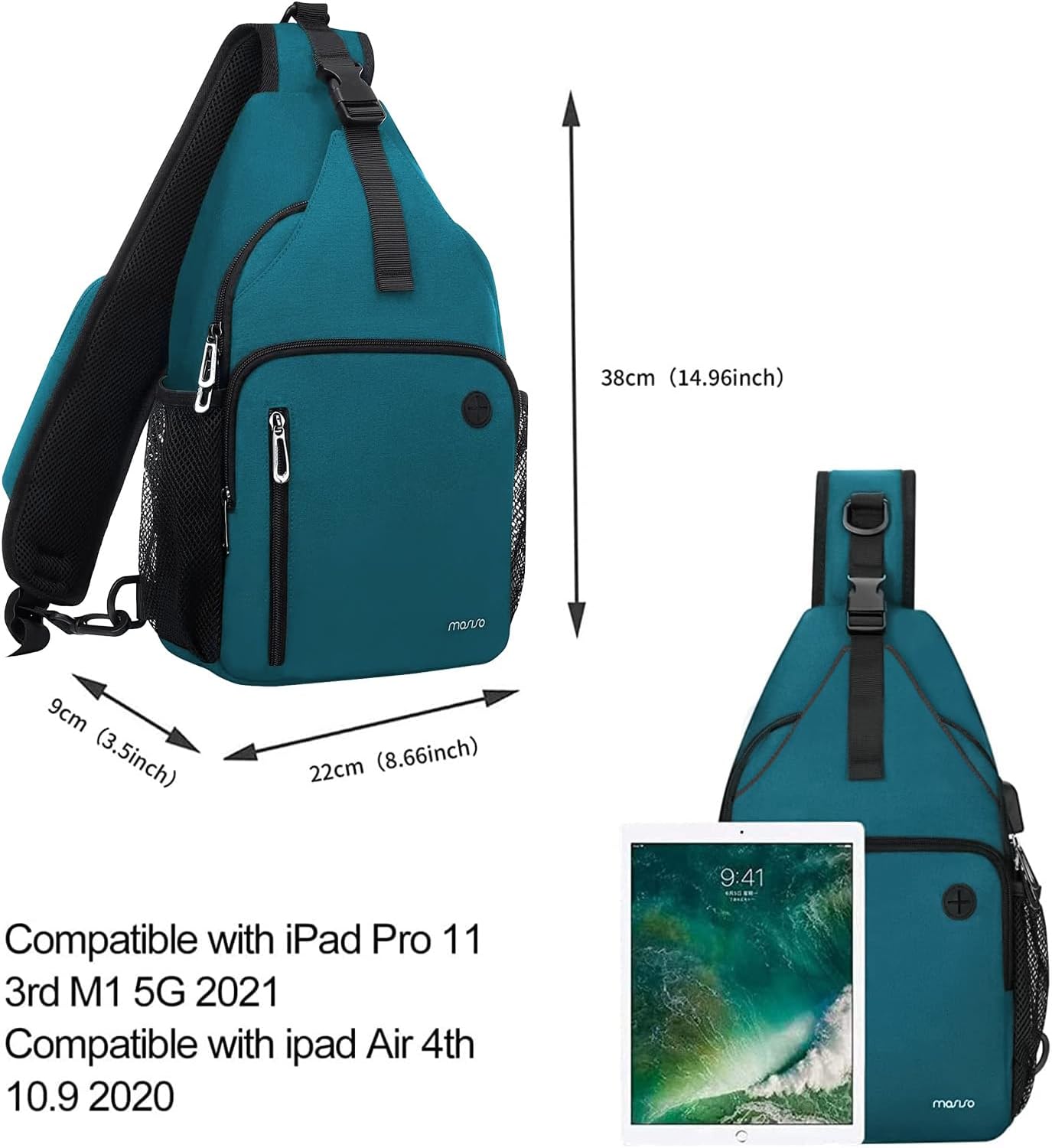 38cm (14.96inch)  
9cm (3.5inch)  
22cm (8.66inch)  

Compatible with iPad Pro 11 3rd M1 5G 2021  
Compatible with iPad Air 4th 10.9 2020