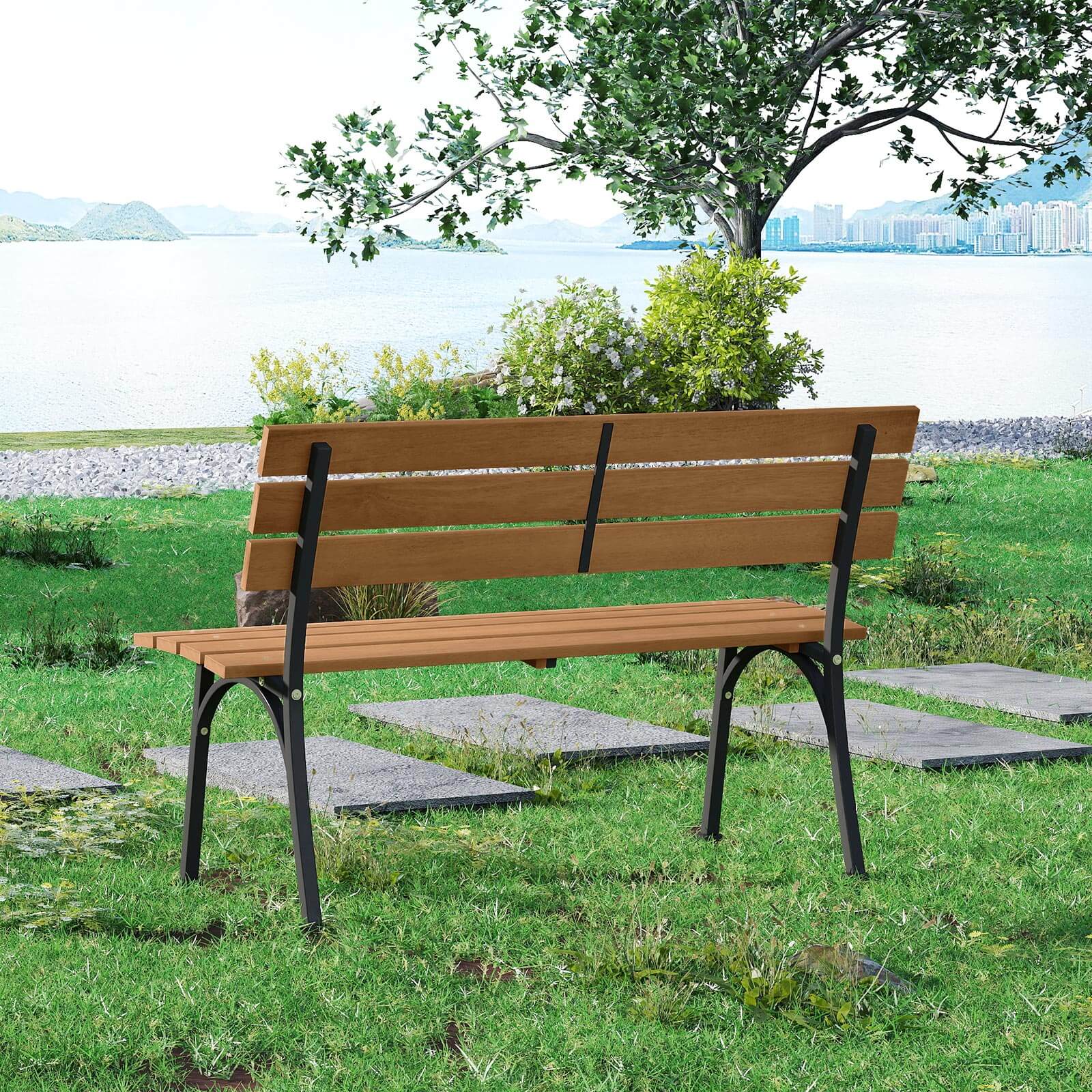 Alt View 4. Costway - Costway Acacia Wood Patio Loveseat with Heavy Duty Metal Frame, Slatted Backrest and Seat - Natural,Black.