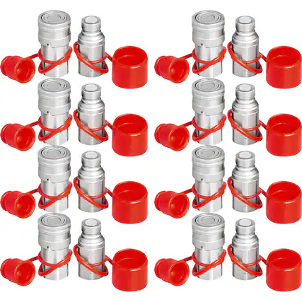 Front. VEVOR - Skid Steer Hydraulic Quick Connect 1/2" Body Hydraulic Coupler 1/2" NPT Hydraulic Coupling Quick Connect 8 Pairs - Silver;Red.