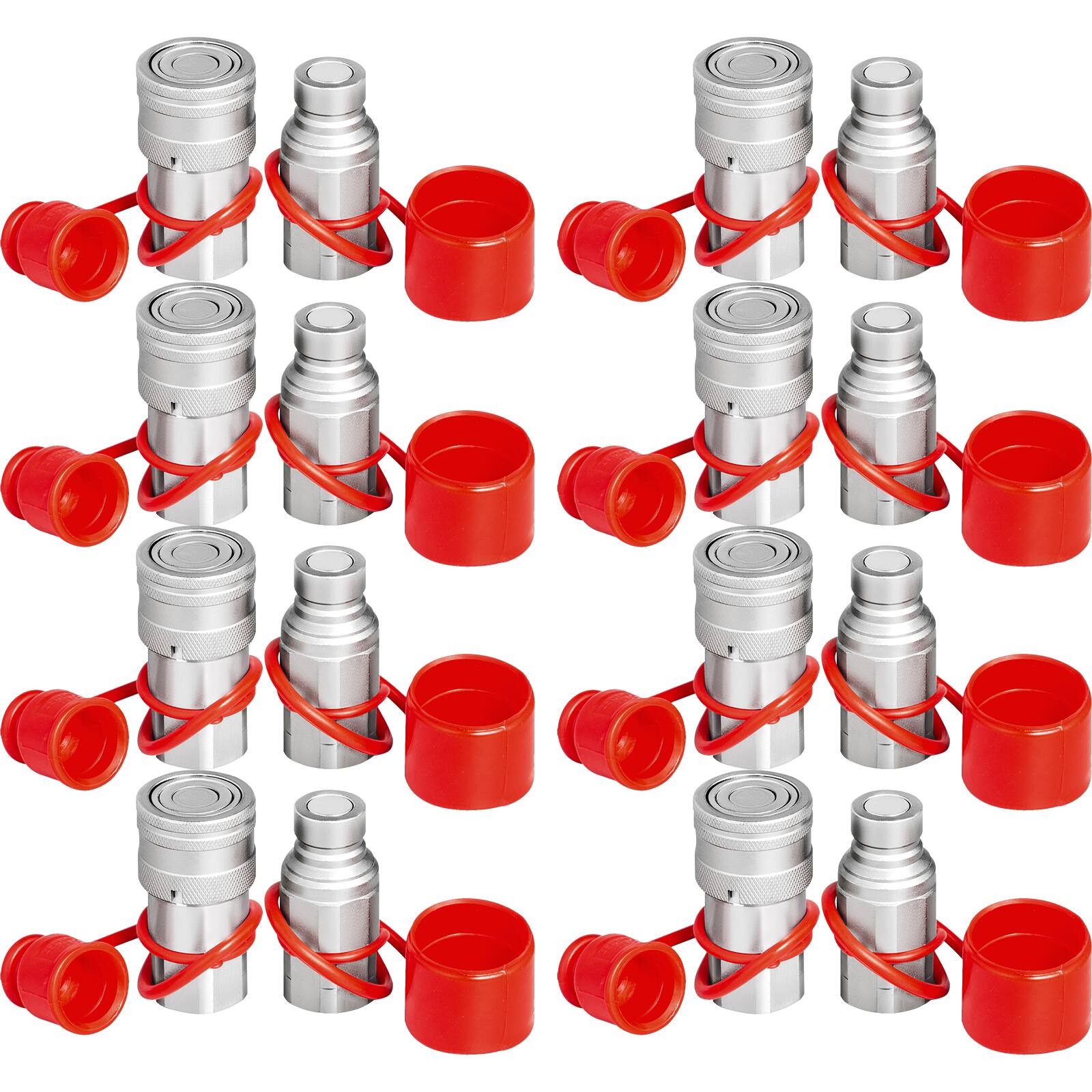 Front. VEVOR - Skid Steer Hydraulic Quick Connect 1/2" Body Hydraulic Coupler 1/2" NPT Hydraulic Coupling Quick Connect 8 Pairs - Silver;Red.