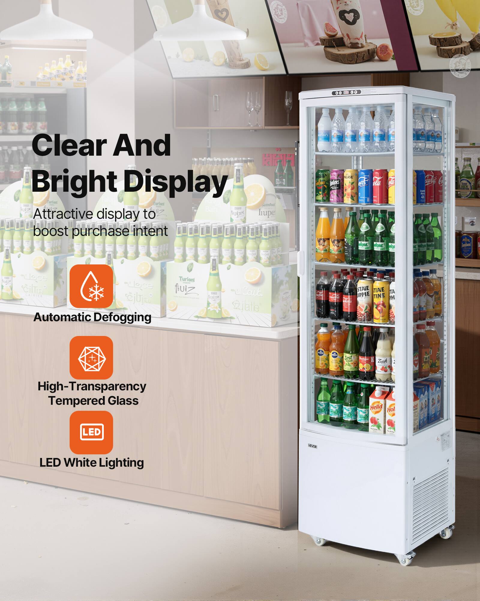 VEVOR Refrigerated Display Case, 9.8 Cu.Ft./278L Large Pastry Display ...