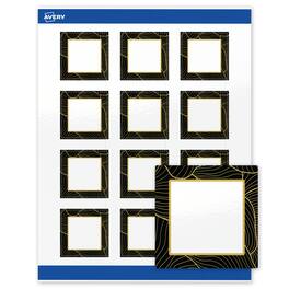 Avery - Square Labels, Black with Gold Pattern, 2" x 2", Glossy, Black Border with Gold Veins - White