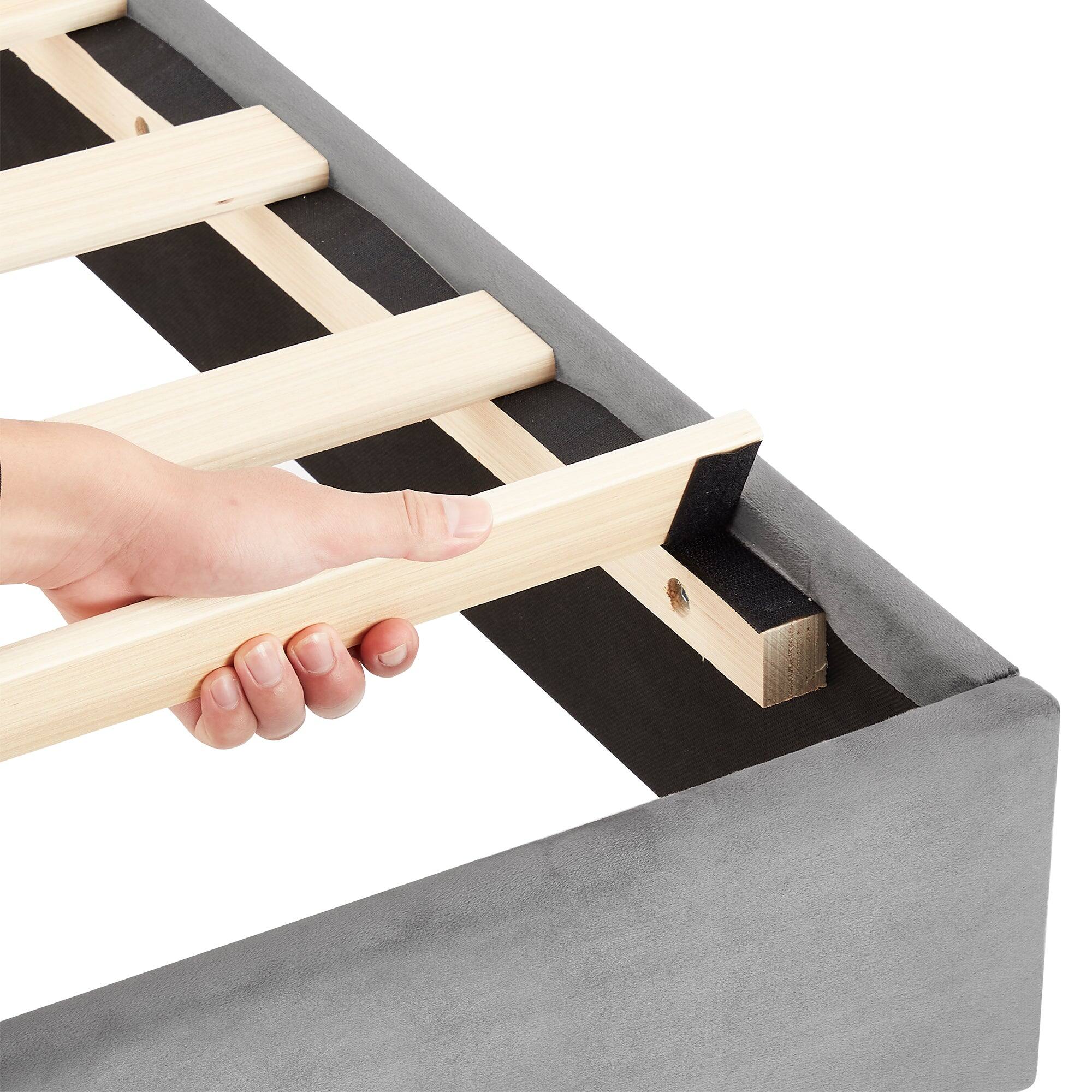 Alt View 1. Vecelo - Upholstered Platform Twin Bed Frame with Fabric Headboard,Wooden Slats Support/No Box Spring Needed/Mattress Foundation - Dark Grey.