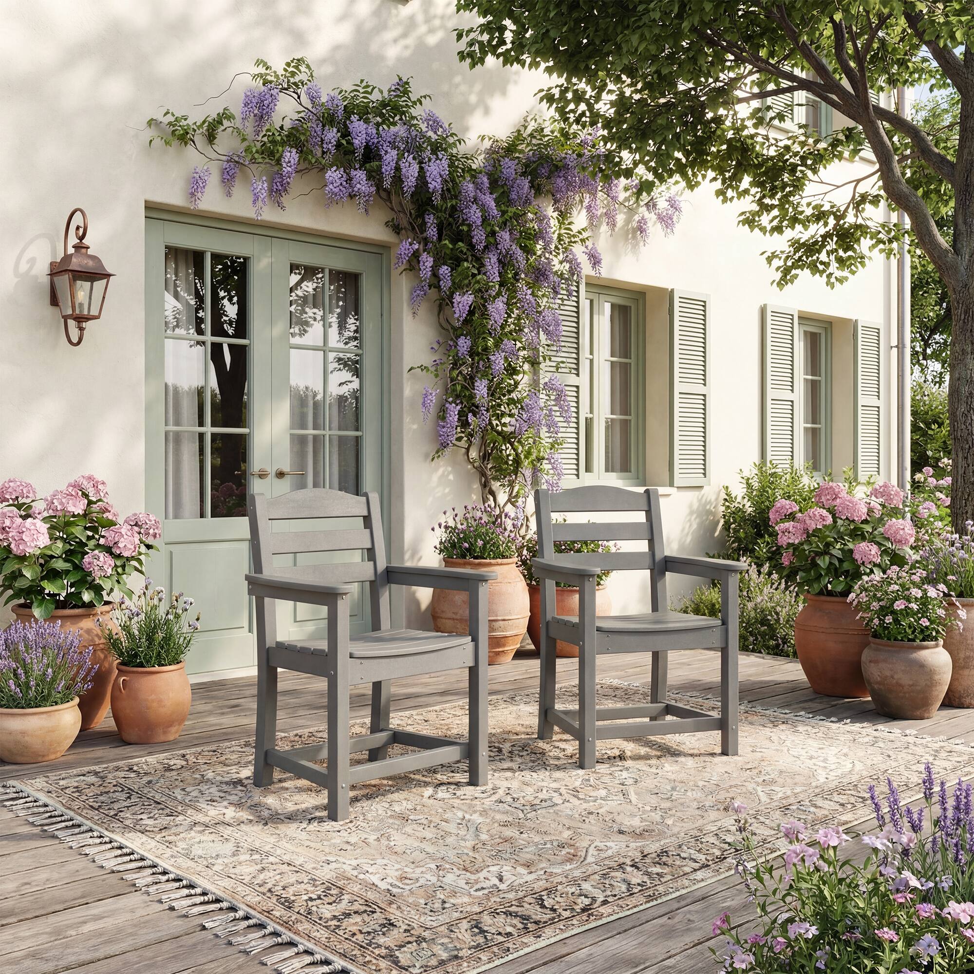 Back. Famapy - Pairs of HDPE Outdoor Dining Chair - 4 Colors Weatherproof Patio Armchair for Garden, Poolside 330LBS Capacity - Gray.