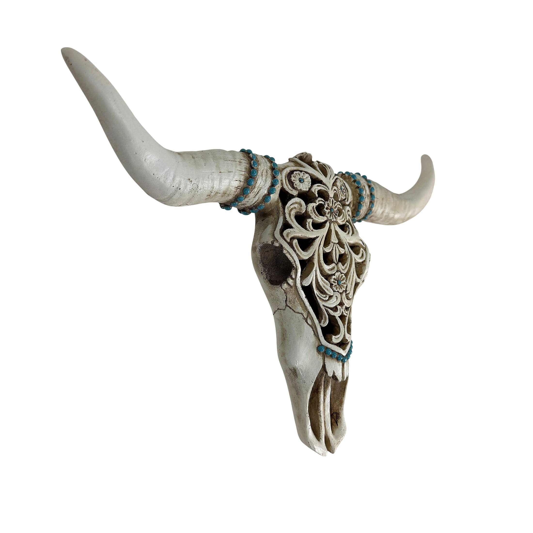 Alt View 1. Things2Die4 - Decorative Wall Steer Southwestern Resin Sculpture 13 in off White - Off-white.