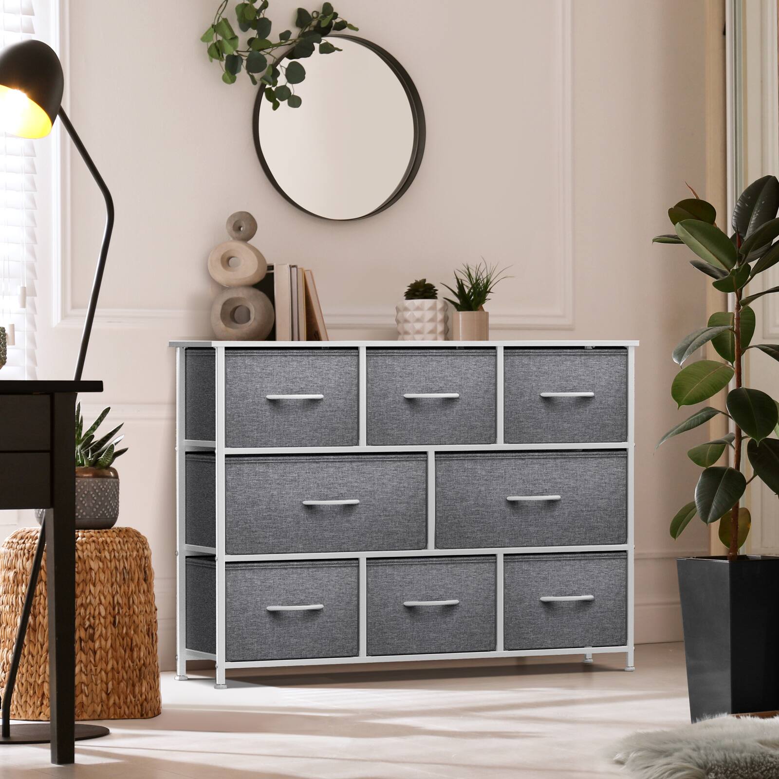 Angle. Sorbus - Sorbus 8 Drawers Wide Dresser - Organizer Unit with Steel Frame, Wood Top, and Handle, and Fabric Bins - White.