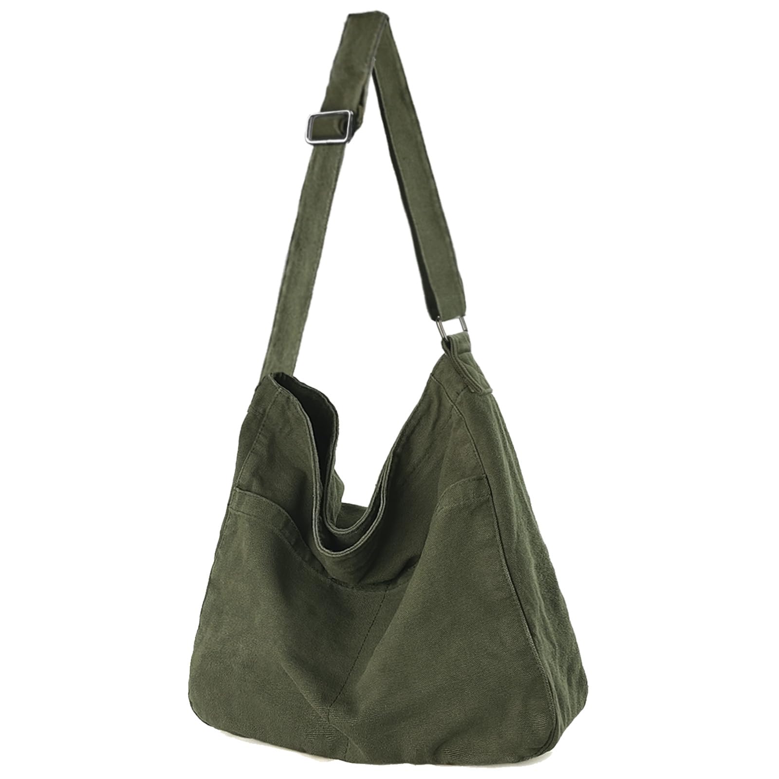 Front. DORLUKFU - Canvas Crossbody Shoulder Bag Casual Hobo Bag Travel Tote Bag Messenger Bags Cute Large Purse for Women - Green.