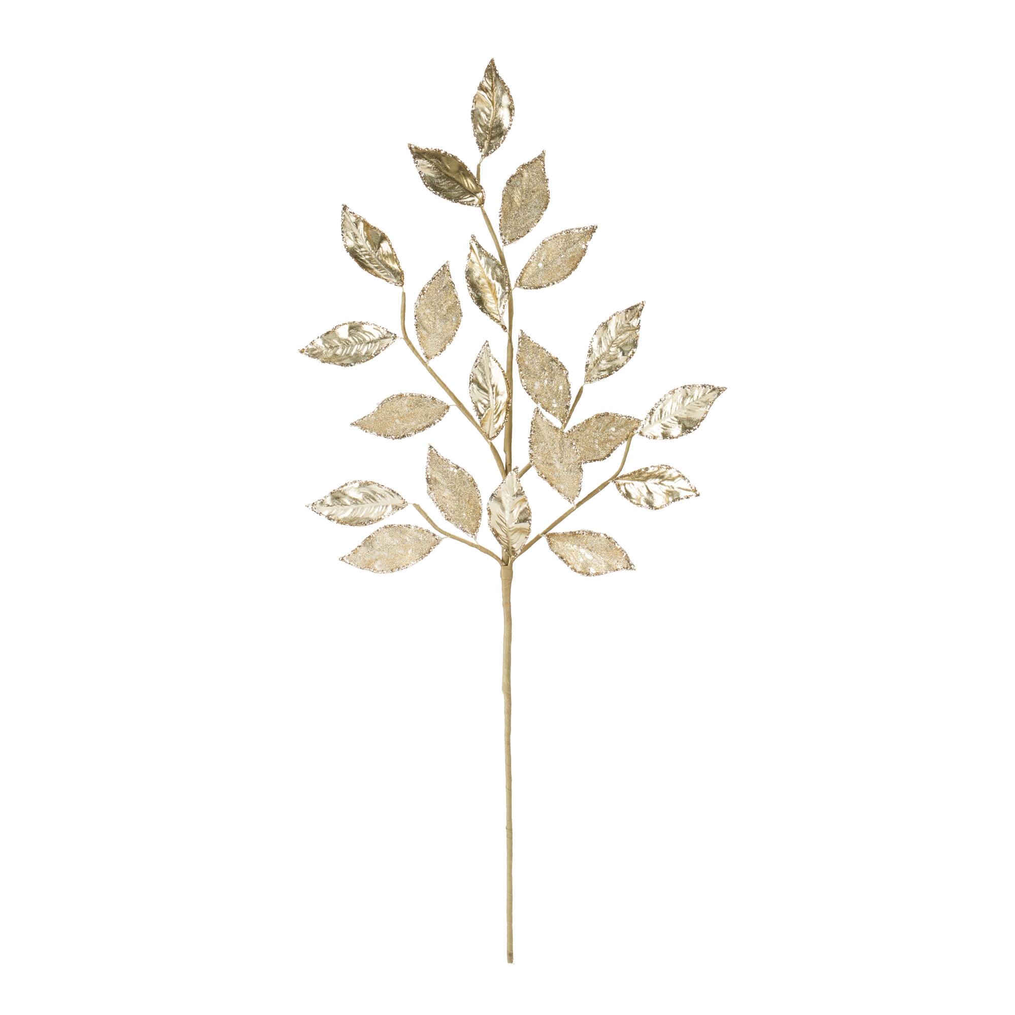 Angle. BreeBe - Glittered Leaf Spray (Set of 2) - Gold.