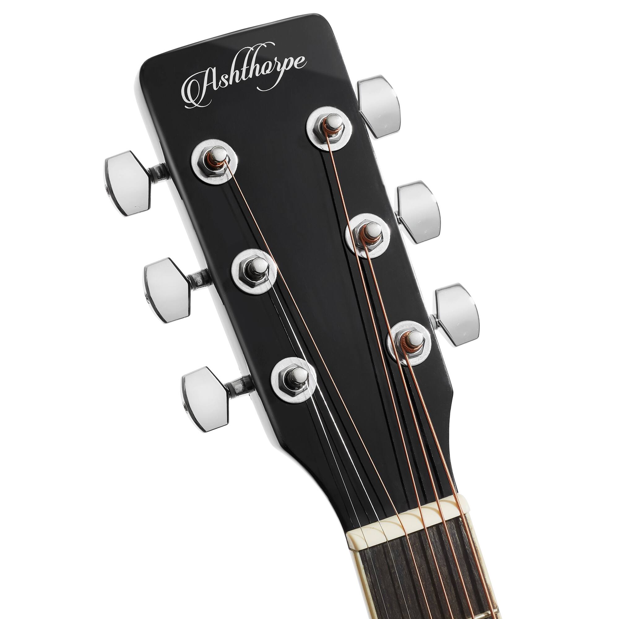 Alt View 2. Ashthorpe - 41-in Left-Hand Dreadnought Cutaway Acoustic-Electric Guitar Bundle - Black.