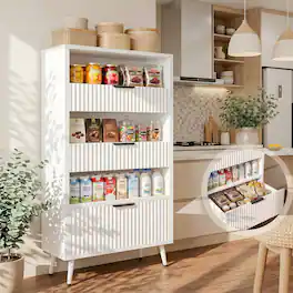 Aheaplus - 51.2" Freestanding Pantry Cabinet with 3 Large Drawers & Open Shelf, Fluted Food Storage Organizer for Kitchen - White