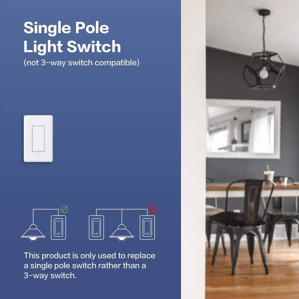 Single Pole Light Switch  
(not 3-way switch compatible)

This product is only used to replace a single pole switch rather than a 3-way switch.