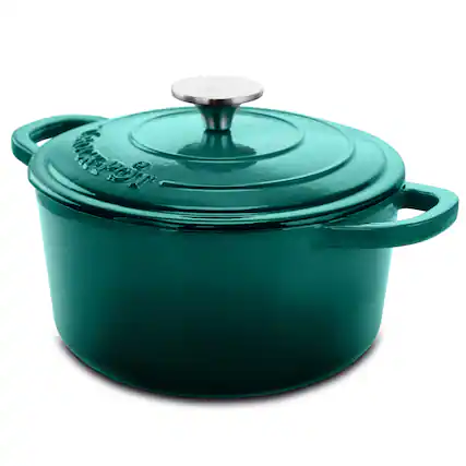 Front. Crockpot - Crock-pot Artisan 3 Quart Enameled Cast Iron Casserole with Lid in Gradient Teal - Gradient Teal.