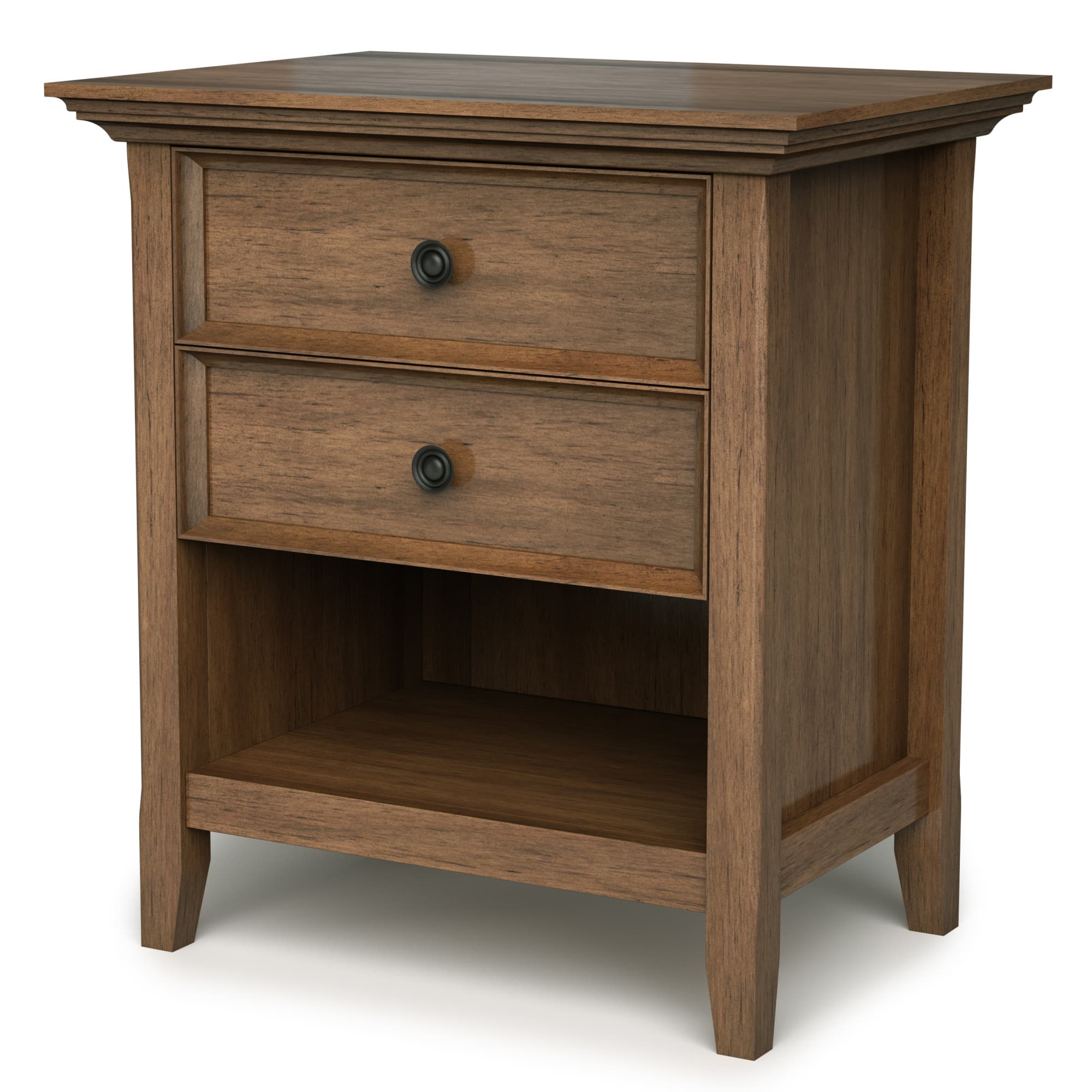 Angle. Simpli Home - Amherst Bedside Table - Rustic Natural Aged Brown.
