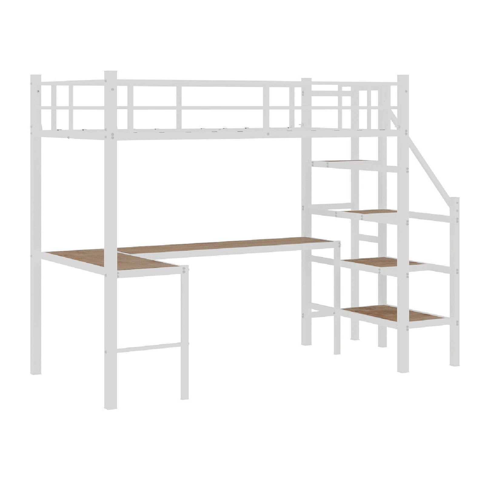Alt View 10. Loheer - Loheer Twin Loft Bed with L-Shaped Desk Storage Stairs Noiseless Frame - White.