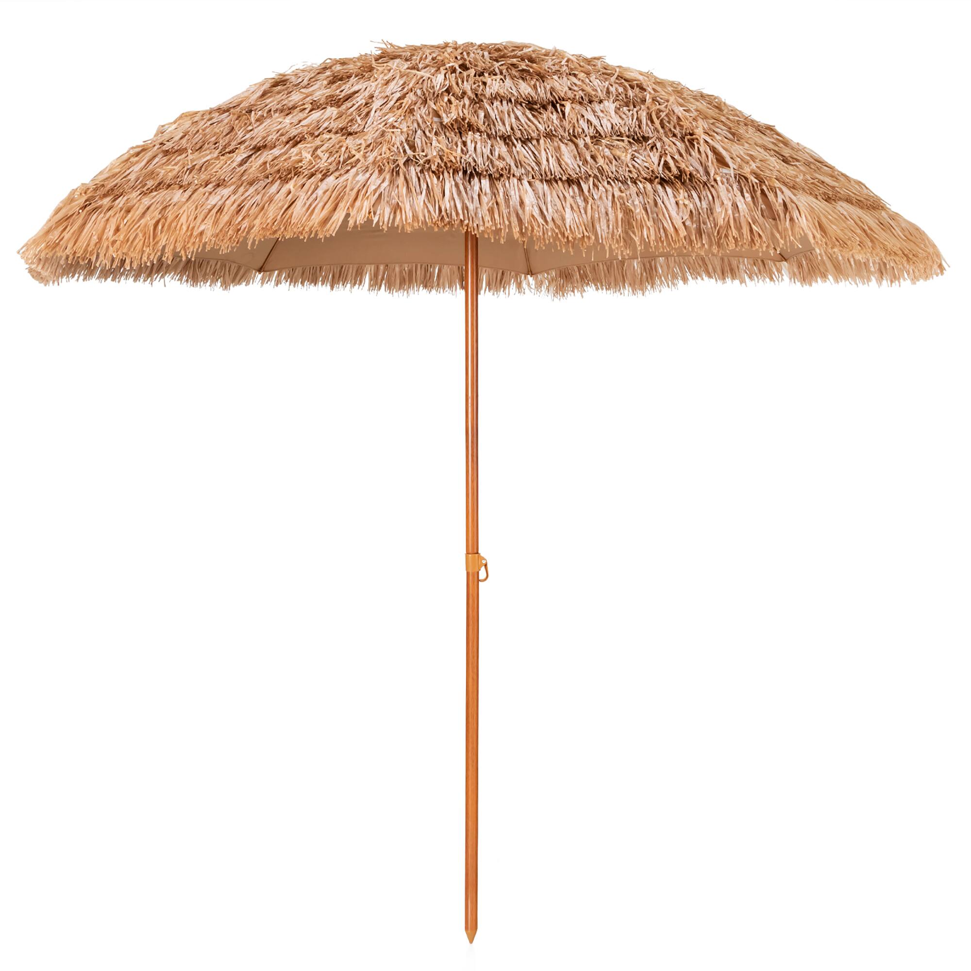 Alt View 9. Costway - Costway 8 FT Patio Thatched Tiki Umbrella 8 Ribs Portable Hawaiian Hula Beach - Natural.