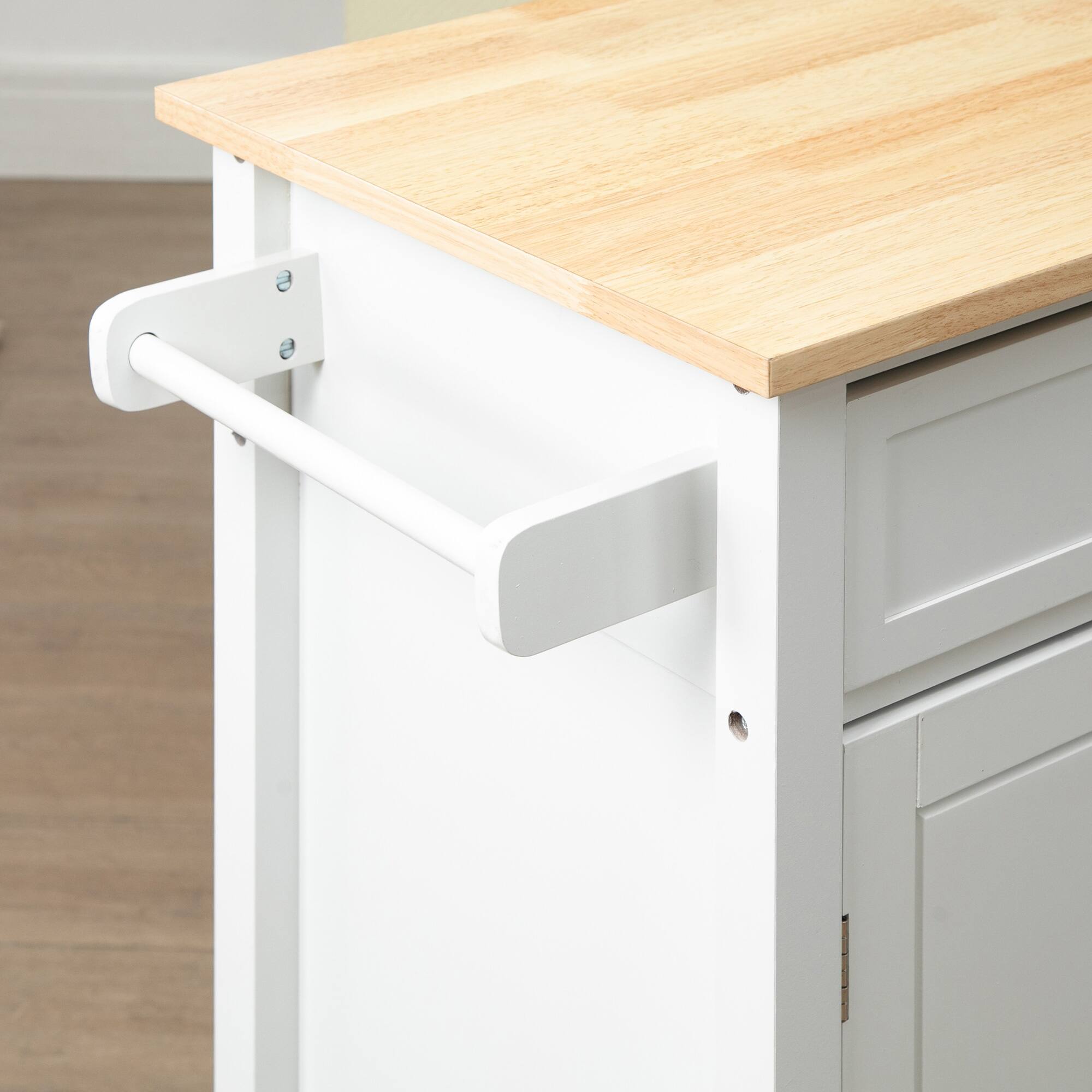 Alt View 8. Homcom - Kitchen Island Cart, Rolling Kitchen Island with Storage Shelf, Solid Wood Top, Drawer, for Dining Room - White.