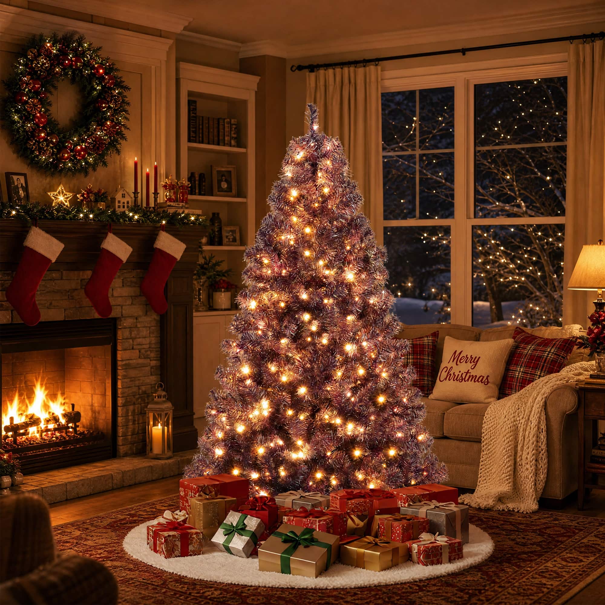 WELLFOR - 6ft Pre‑lit Artificial Christmas Tree with 688 Branch Tips &250 LED Lights‑ Xmas Trees for Christmas Decorations - Deep Purple