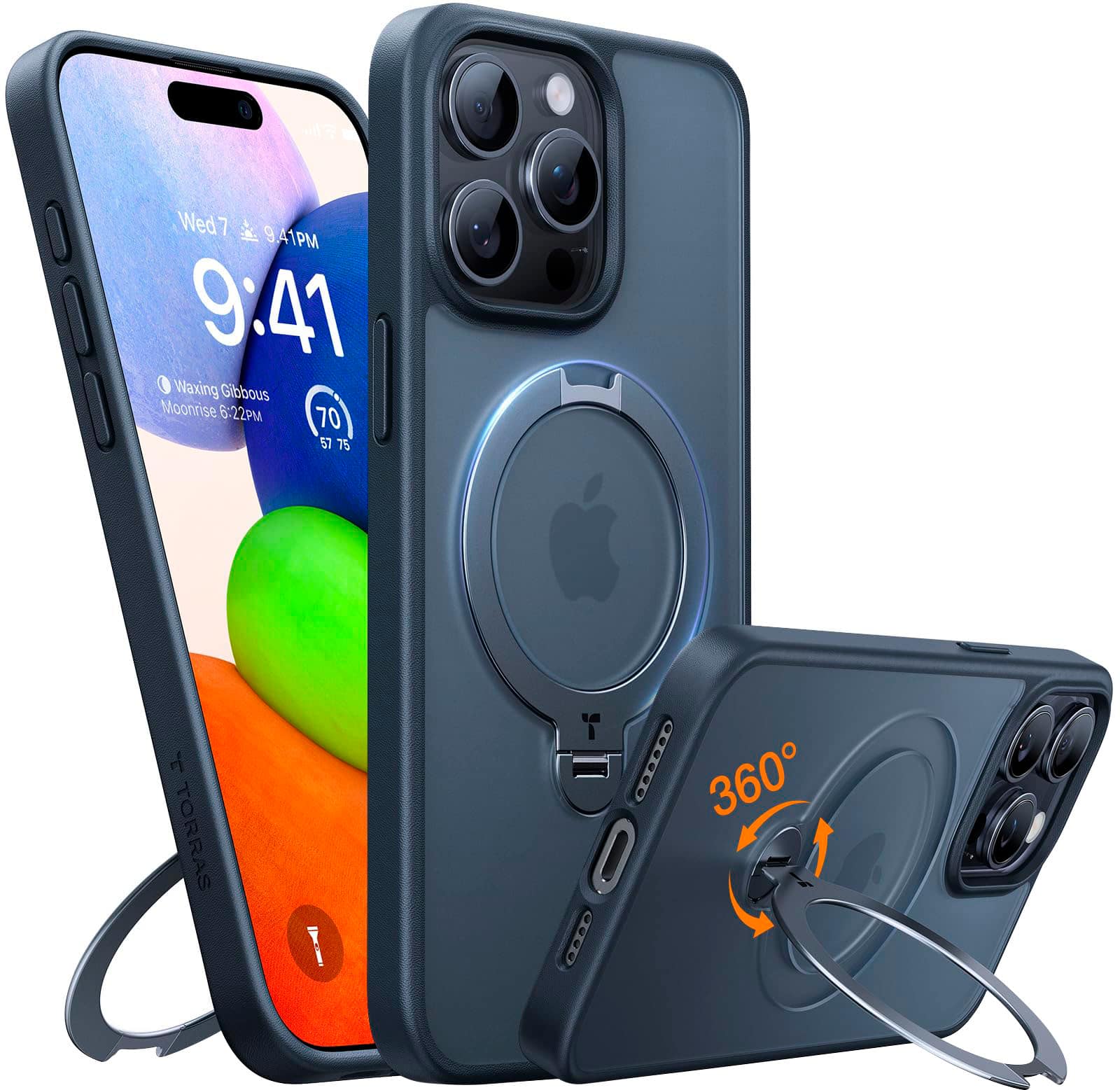 TORRAS - UPRO Ostand Spin 360° Magnetic Stand Military Grade Shockproof & MagSafe-Compatible Case for Apple iPhone 15 Pro Max - Black - Front_Zoom