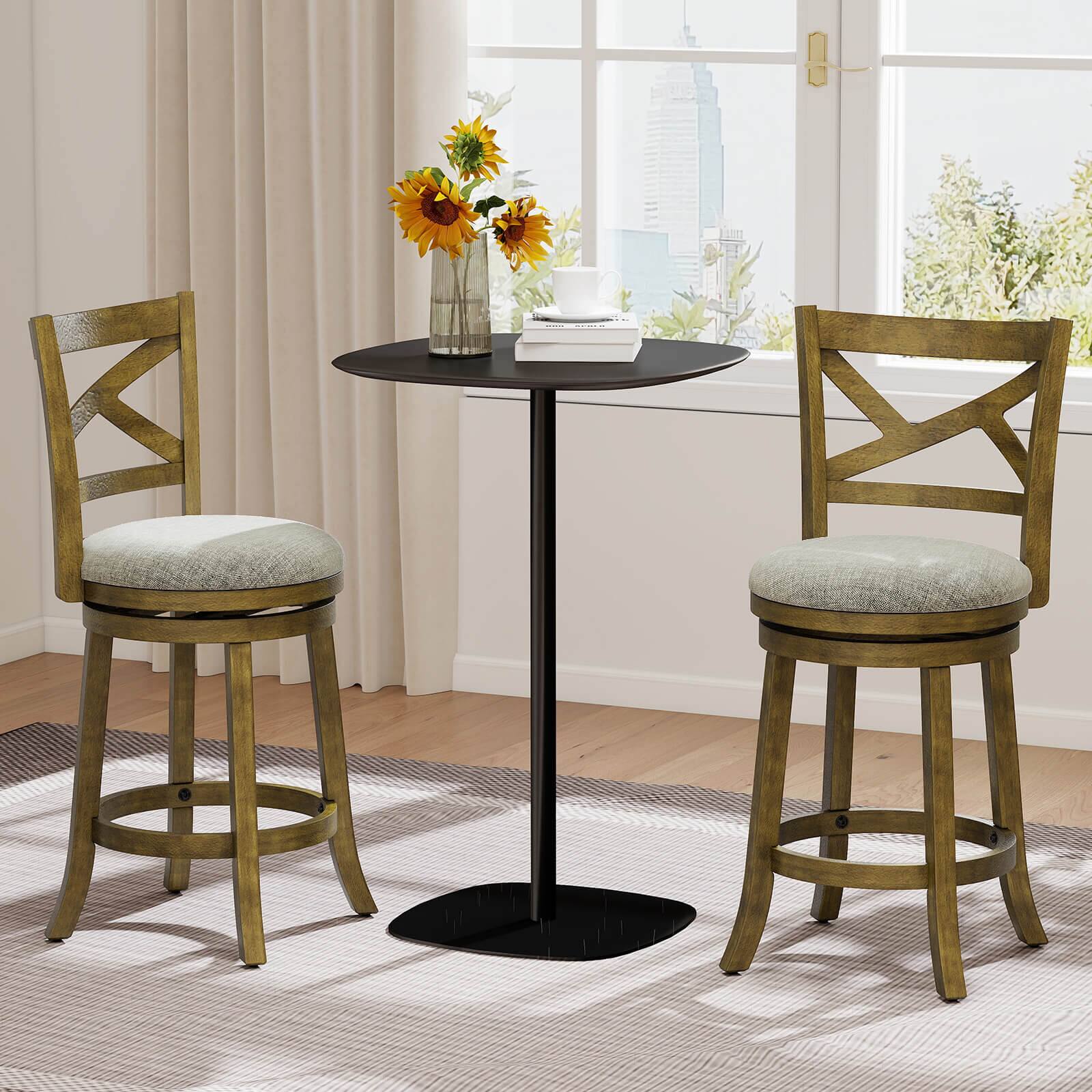 Alt View 3. Costway - Swivel Bar Stools Set of 4 Counter Height Chairs with Hollow Back  Soft-padded Seat - Grey.