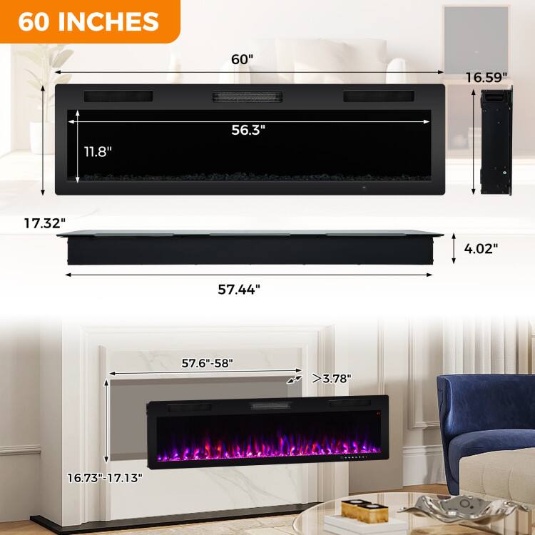 60 INCHES, 60", 16.59", 11.8", 56.3", 17.32", 4.02", 57.44", 57.6"-58", >3.78", 16.73"-17.13"