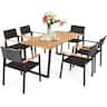 Costway - 7PCS Patio Rattan Patented Dining Chair Table Set Solid Wood Frame Umbrella Hole - Brown,Natural