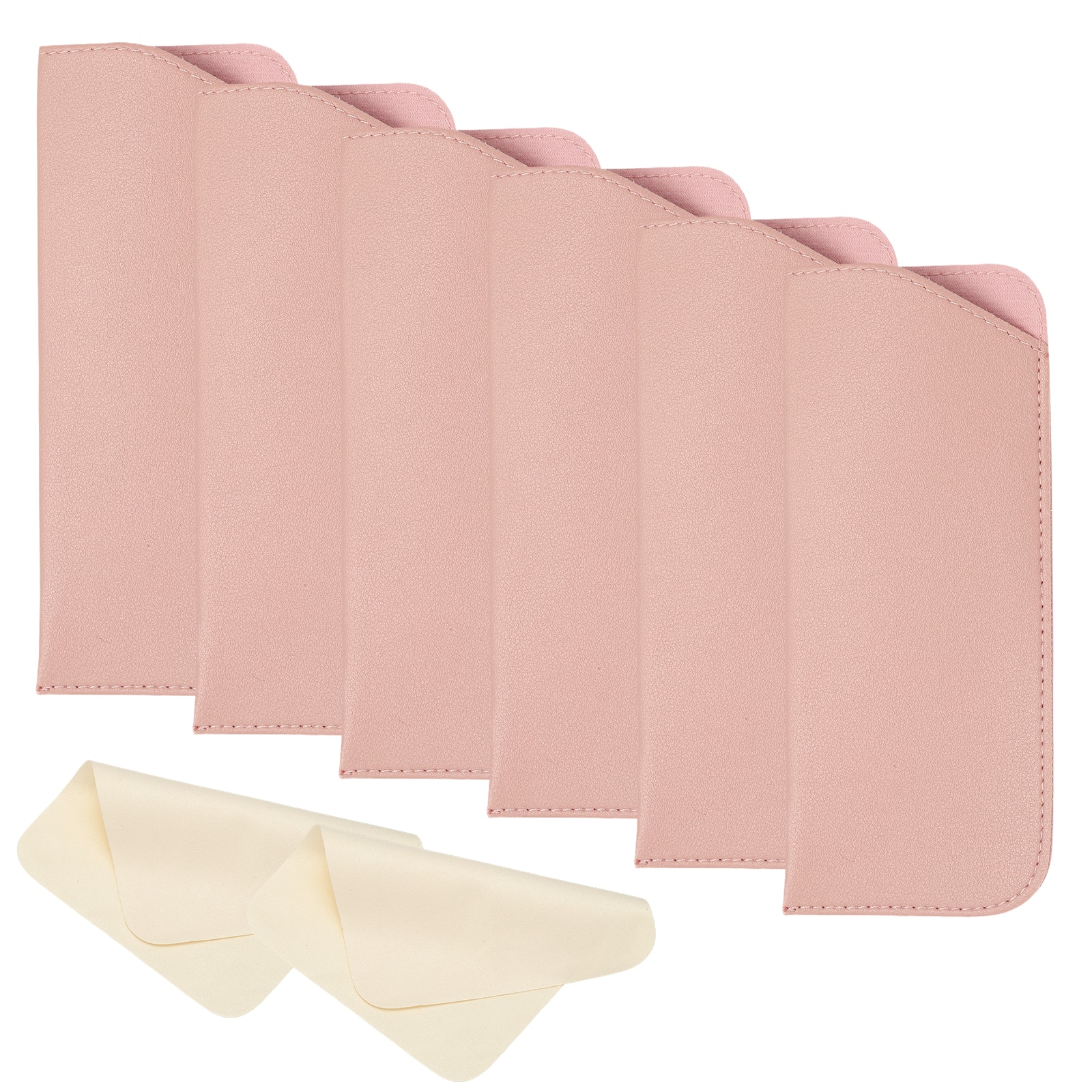 "Unique Bargains - 6pcs Leather Eyeglass Case 3x6.9"" Sleeve Pouch with 2 Cleaning Cloths for Eyewear - Pink" price history on PriceWatchPro