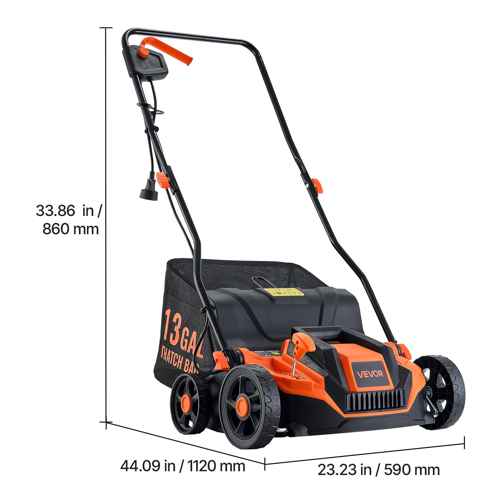 33.86 in/ 860 mm  
13 GAL THATCH P BAG  
VEVOR  
44.09 in /1120 mm  
23.23 in/590 mm